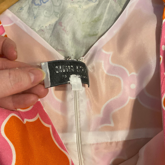 Skirtin Around Sz 2 Silk Sheath Dress Lined Pink Orange Tie Front Retro 60s - Picture 5 of 11